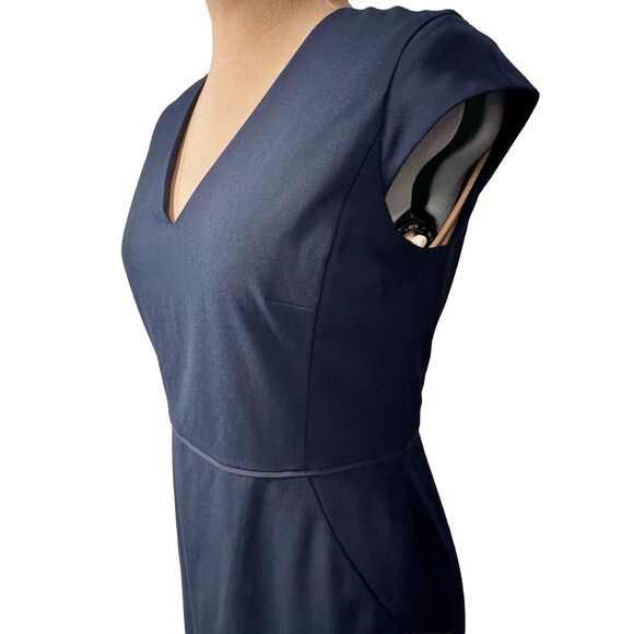 Ann Taylor's Navy Blue V-Neck Cap Sleeve Back Zip Sheath Dress - Picture 3 of 12
